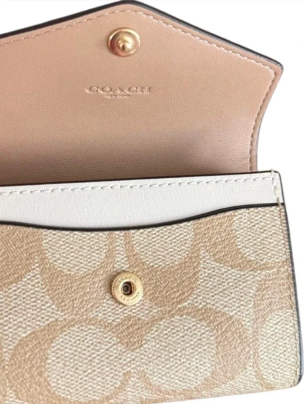Coach Flap Card Case In Signature Canvas & Khaki